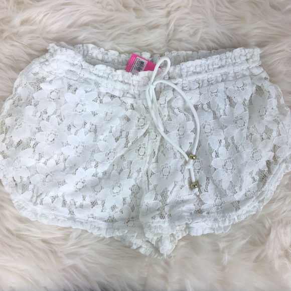 white lace swim shorts